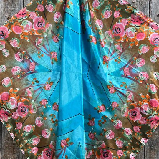 Rodeo Drive Blue & Pink Roses Wild Rag - WR1005
