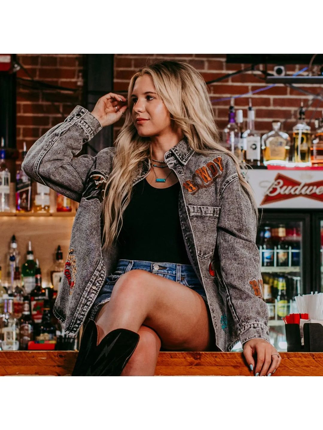 Ladies Merigold Kiss Wild West Embroidery Denim Shacket - MK749