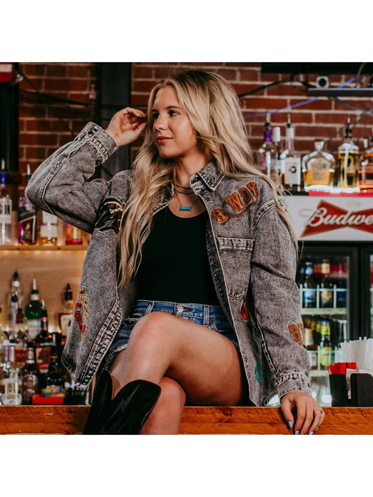 Ladies Merigold Kiss Wild West Embroidery Denim Shacket - MK749