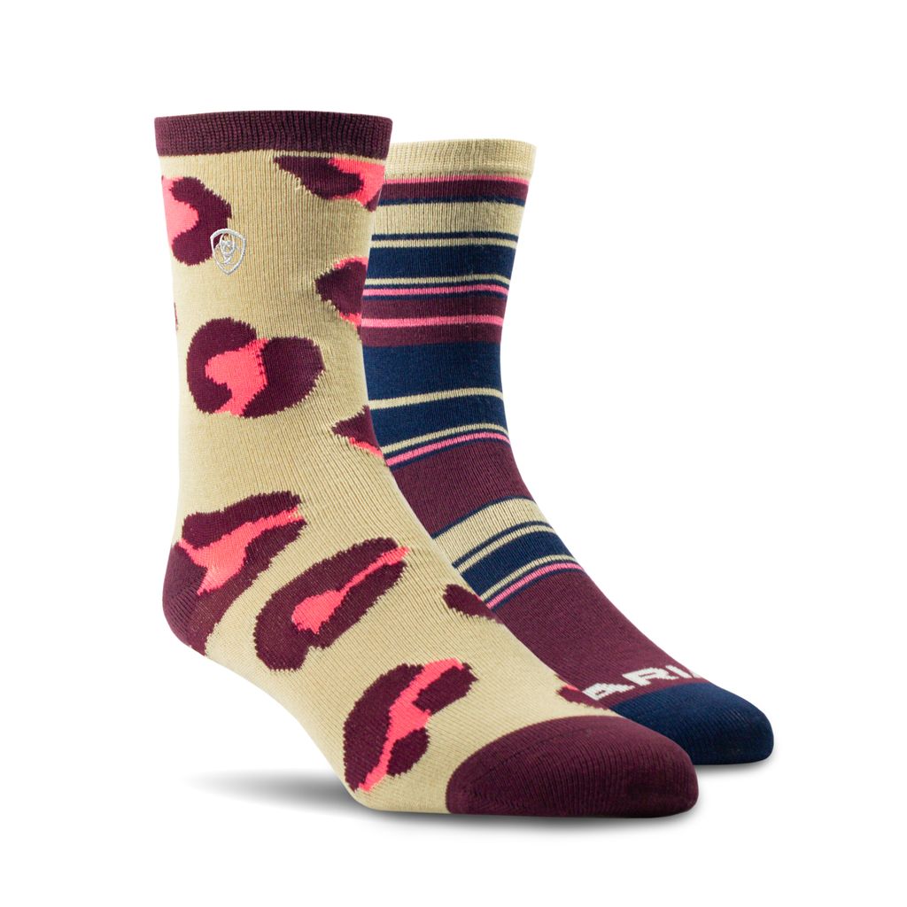 Ladies Ariat Cheetah Stripe Crew Sock 2 Pack - 10073215