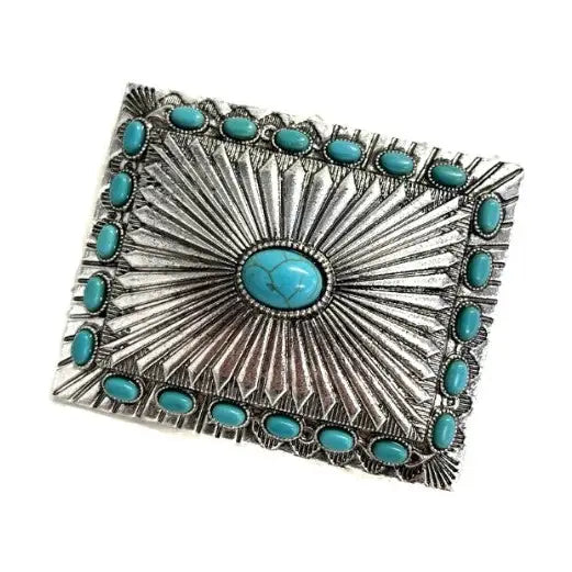 Western Turquoise Stone Concho Belt Buckle - SX1002SBTQ