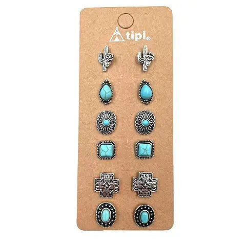 Western 6 Dainty Post Earring Set