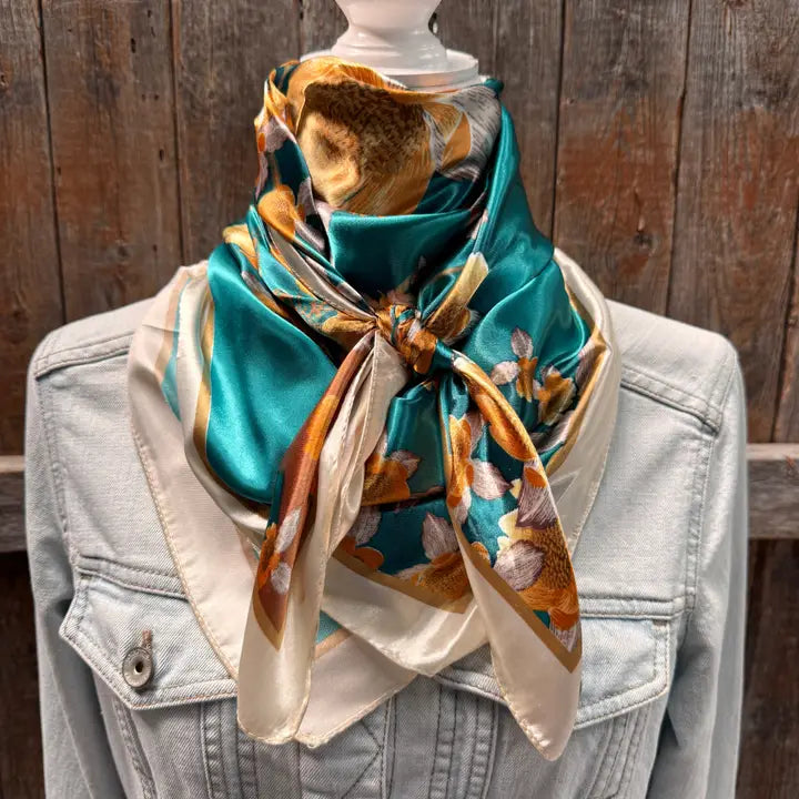 Rodeo Drive Teal & Cream Floral Wild Rag - WR3442