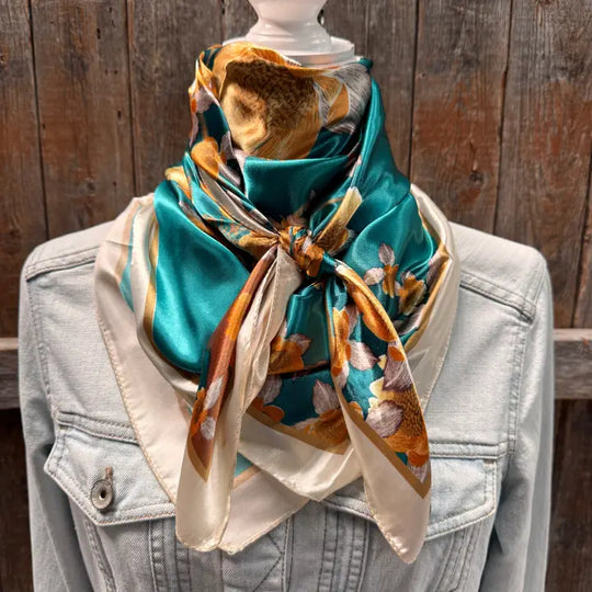 Rodeo Drive Teal & Cream Floral Wild Rag - WR3442