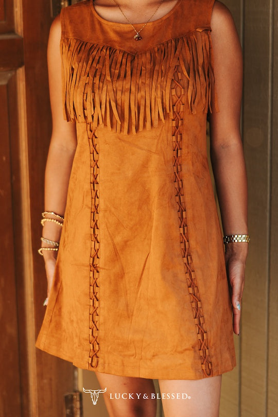 Ladies Lucky & Blessed Fringe Yoke Stitch Dress - DR608