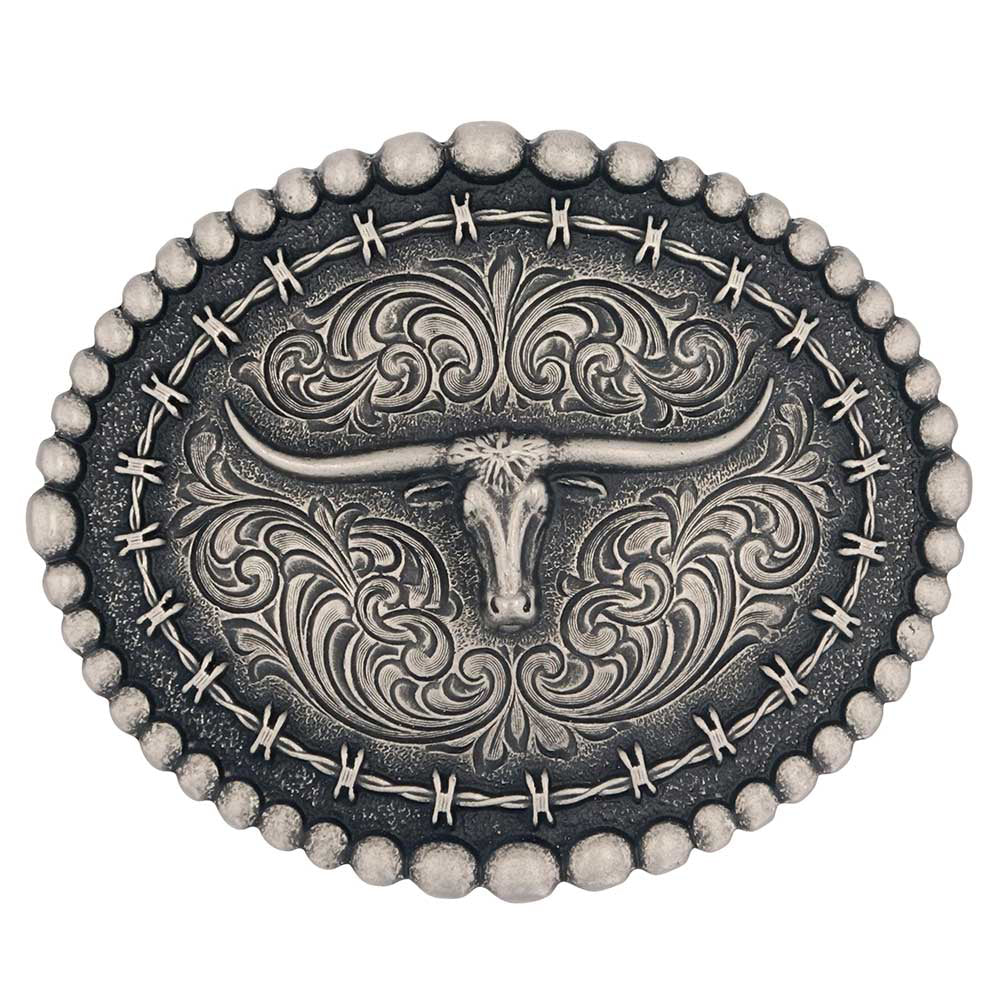 Montana Silversmiths Rustic Barbed Wire Longhorn Buckle - A972S