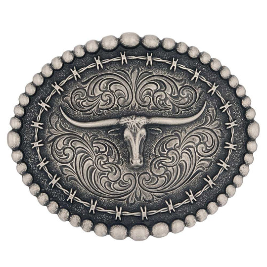 Montana Silversmiths Rustic Barbed Wire Longhorn Buckle - A972S