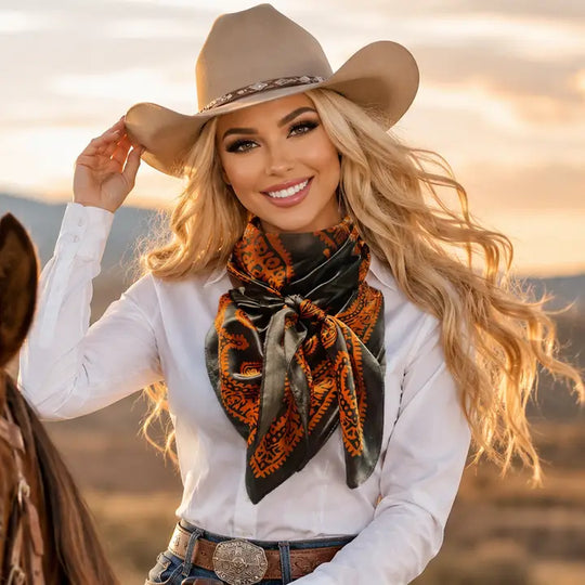 Rodeo Drive Dark Olive & Orange Paisley Wild Rag - WR3453
