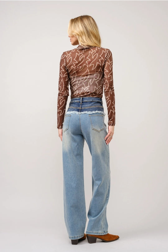 Ladies Blue B Boot Stitch Mesh Top - 36349T