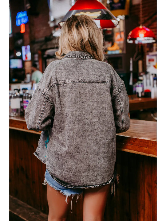 Ladies Merigold Kiss Wild West Embroidery Denim Shacket - MK749