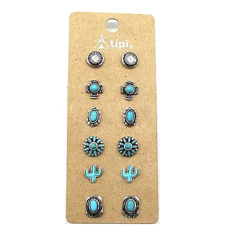 Western 6 Pair Dainty Post Earring Set
