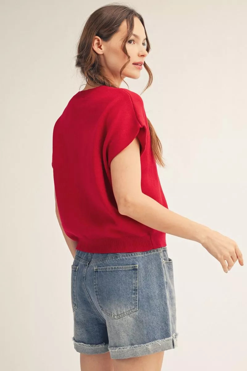 Ladies Jodifll Short Drop Shoulder Red Sweater Knot - G15760