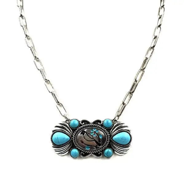 Western Turquoise Cardinal Pendant Necklace - SN0874SBTQ