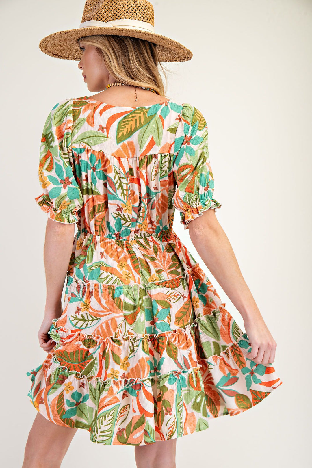 Ladies Easel Printed Peach Blossom Midi Dress - ED26732