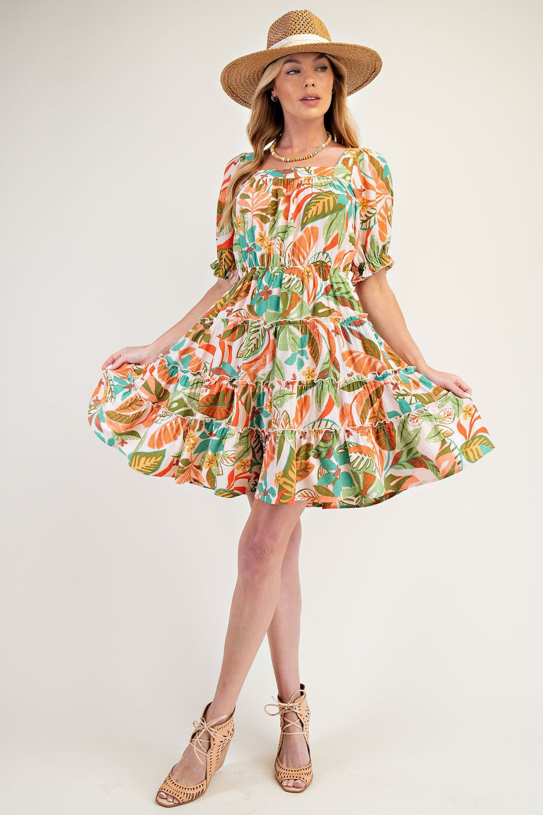 Ladies Easel Printed Peach Blossom Midi Dress - ED26732