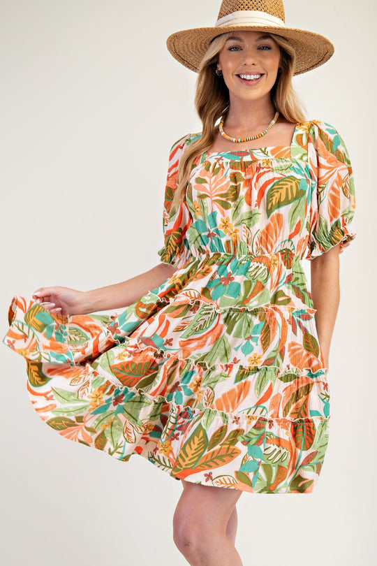 Ladies Easel Printed Peach Blossom Midi Dress - ED26732