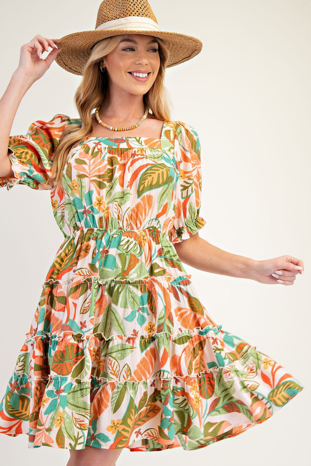 Ladies Easel Printed Peach Blossom Midi Dress - ED26732