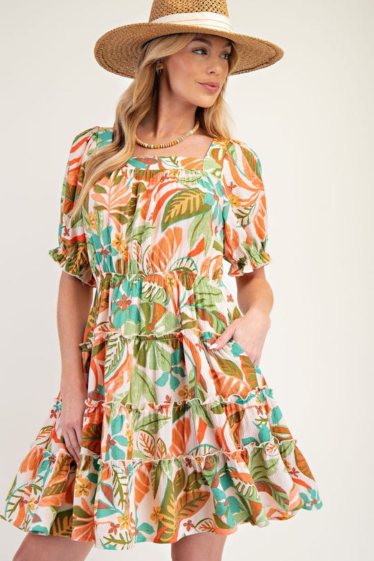 Ladies Easel Printed Peach Blossom Midi Dress - ED26732