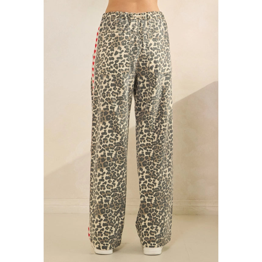 Ladies Veveret Leopard Printed Striped Wide Legged Pants - VP72572