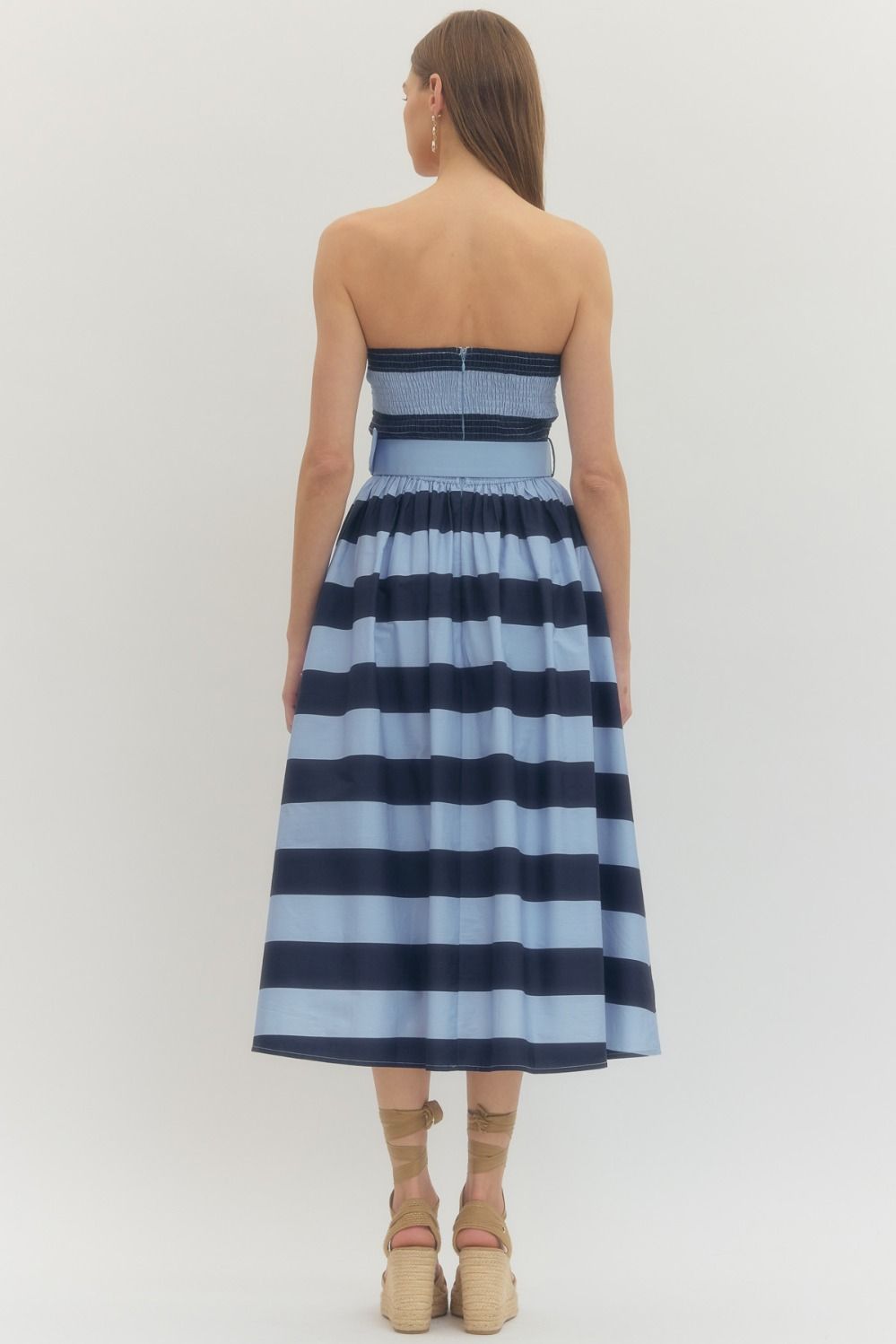 Ladies Entro Striped Strapless Midi Dress - D30499