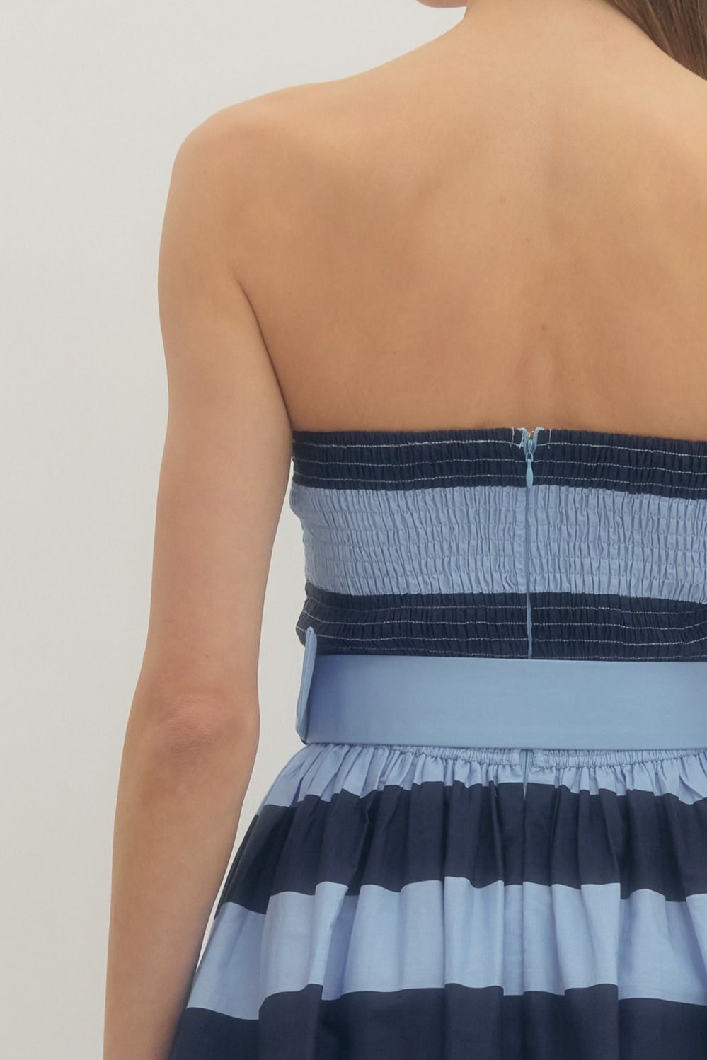 Ladies Entro Striped Strapless Midi Dress - D30499