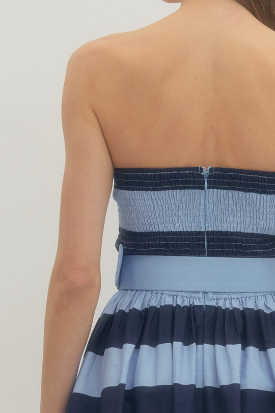 Ladies Entro Striped Strapless Midi Dress - D30499