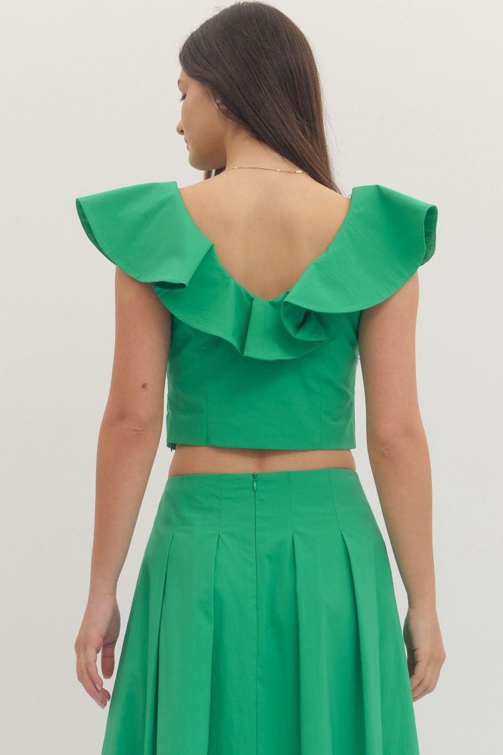 Ladies Entro Ruffle Cap Sleeve Cropped Top - T30607