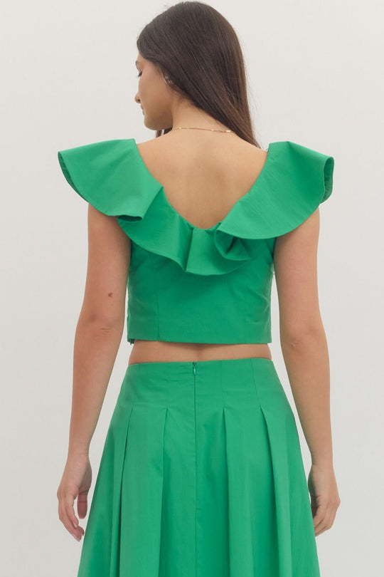 Ladies Entro Ruffle Cap Sleeve Cropped Top - T30607