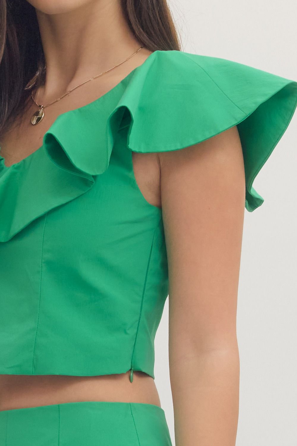 Ladies Entro Ruffle Cap Sleeve Cropped Top - T30607