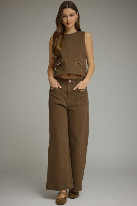 Ladies Entro Sleeveless Hardware Accent Top - T31967