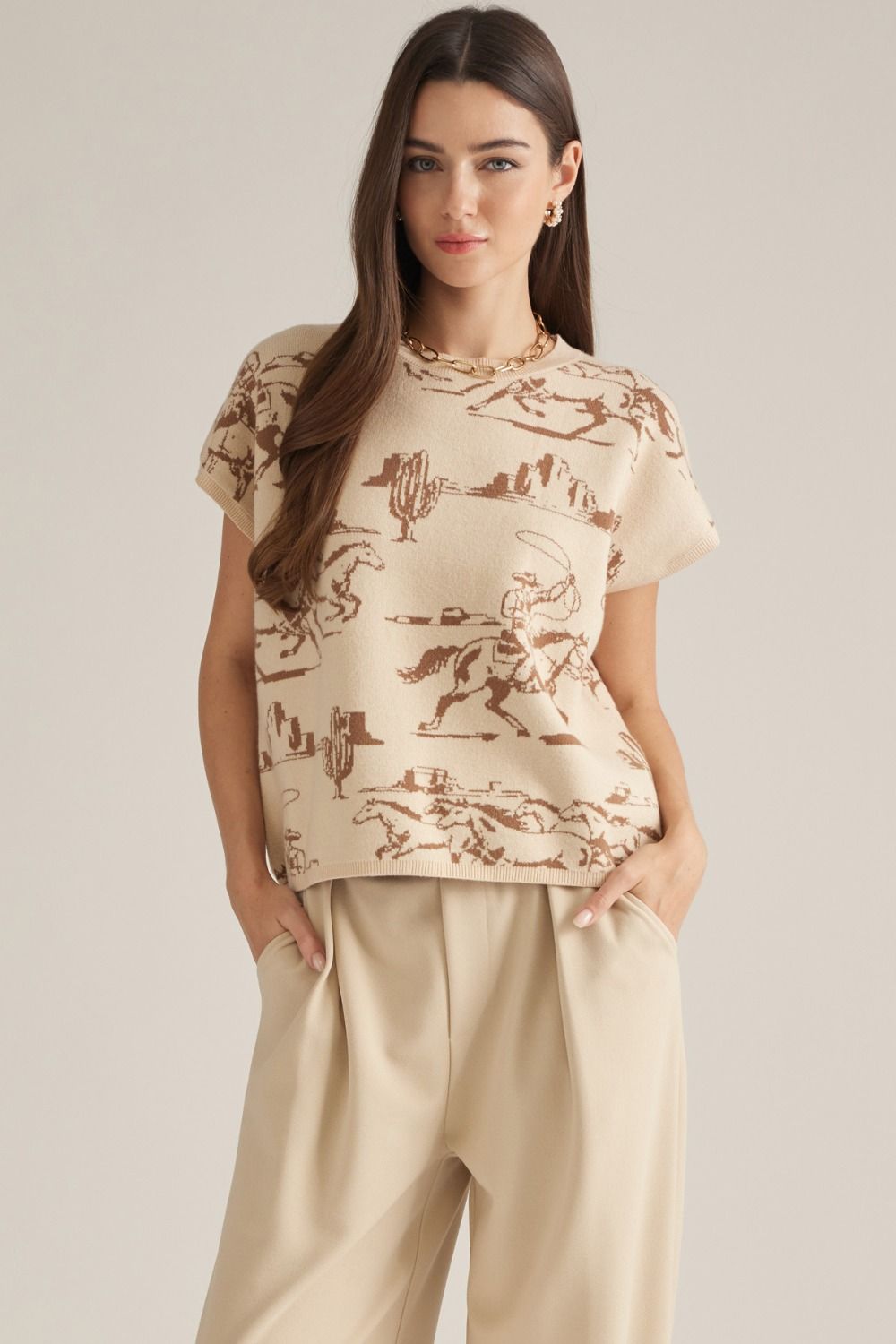 Ladies Entro Cap Sleeve Sweater Top - T33546