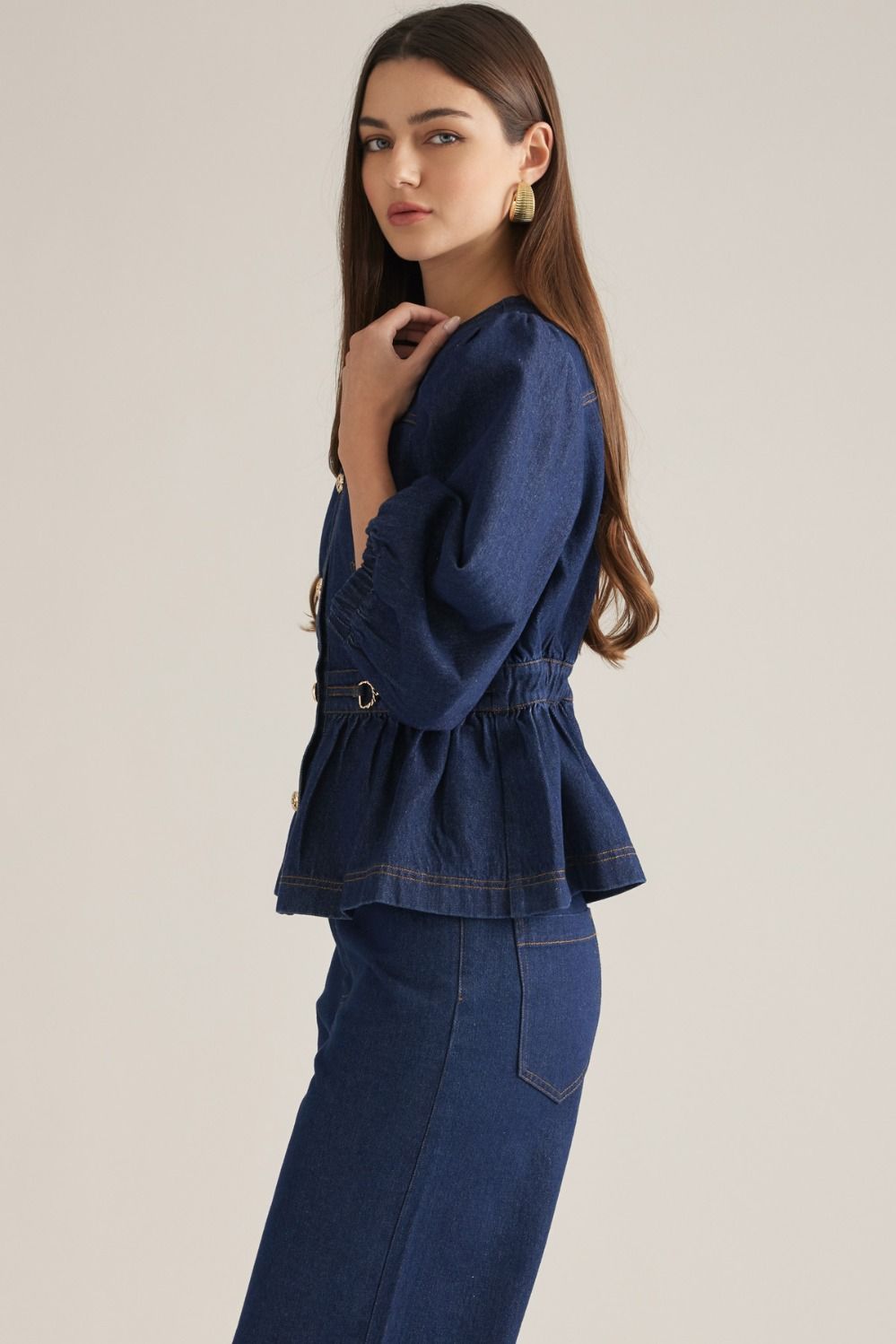 Ladies Entro Denim Puff Sleeve Top - T33814