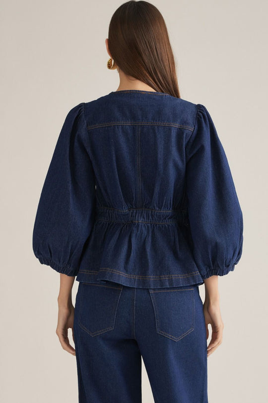 Ladies Entro Denim Puff Sleeve Top - T33814