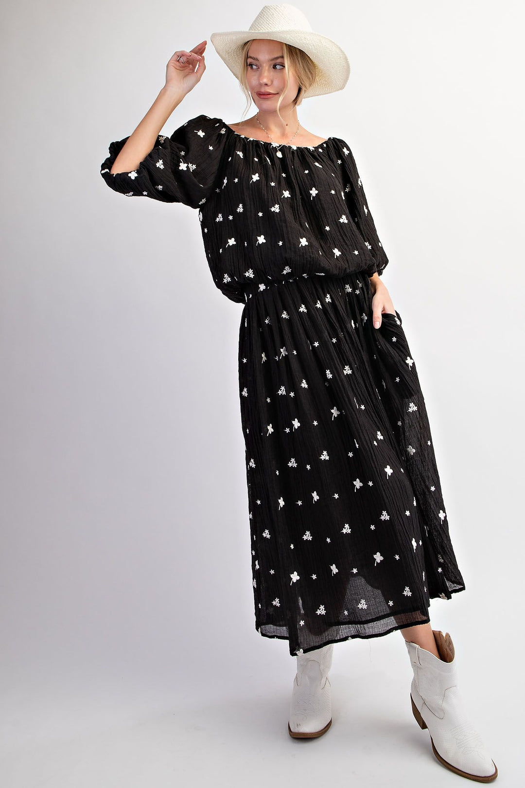 Ladies Easel Puff Sleeve Embroidery Polo Crepe Top - ET23646