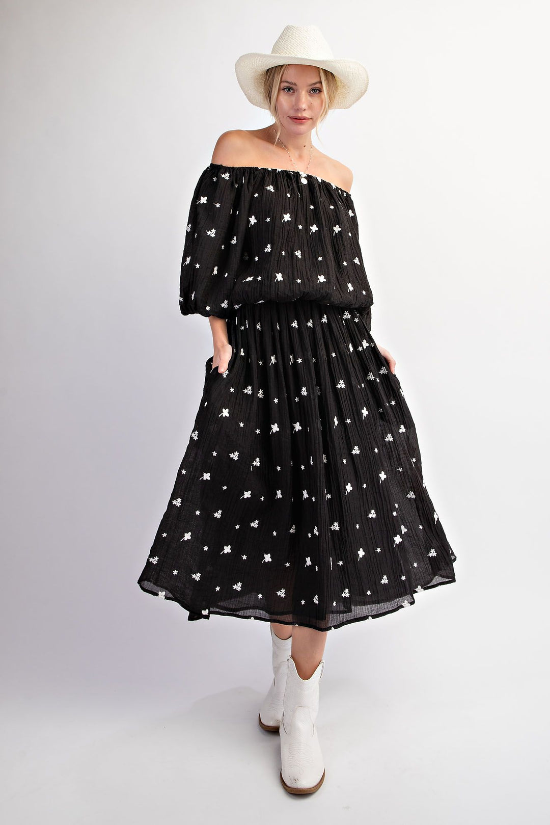 Ladies Easel Puff Sleeve Embroidery Polo Crepe Top - ET23646