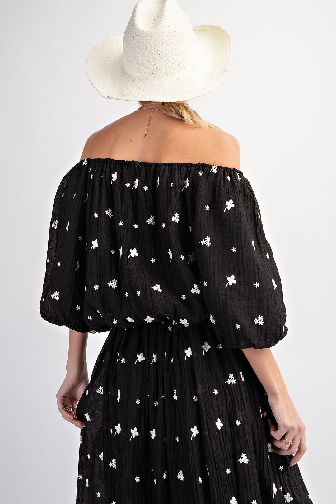 Ladies Easel Puff Sleeve Embroidery Polo Crepe Top - ET23646