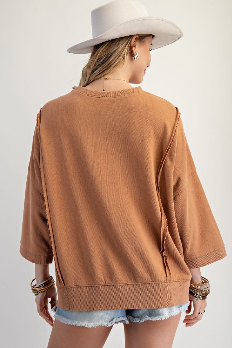 Ladies Easel Bow Patch Bottom Hem Terry Pullover - ET28101