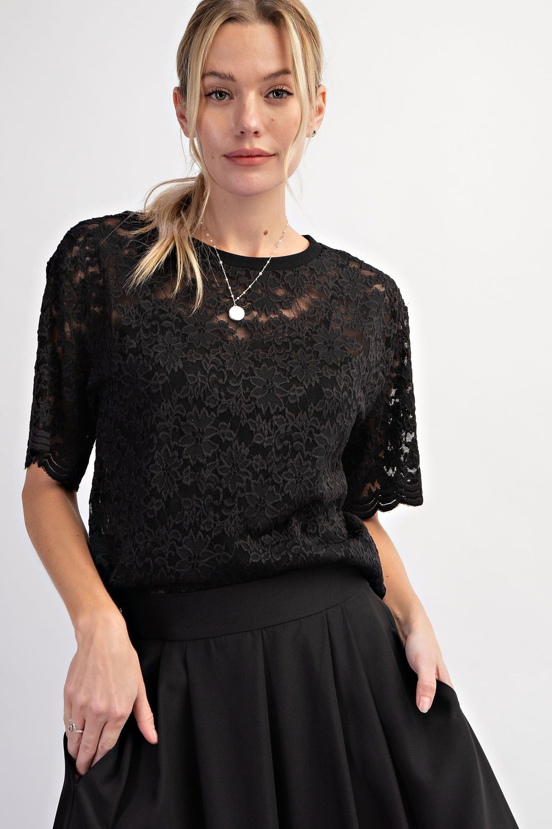 Ladies Easel Black Lace Top - ET70359