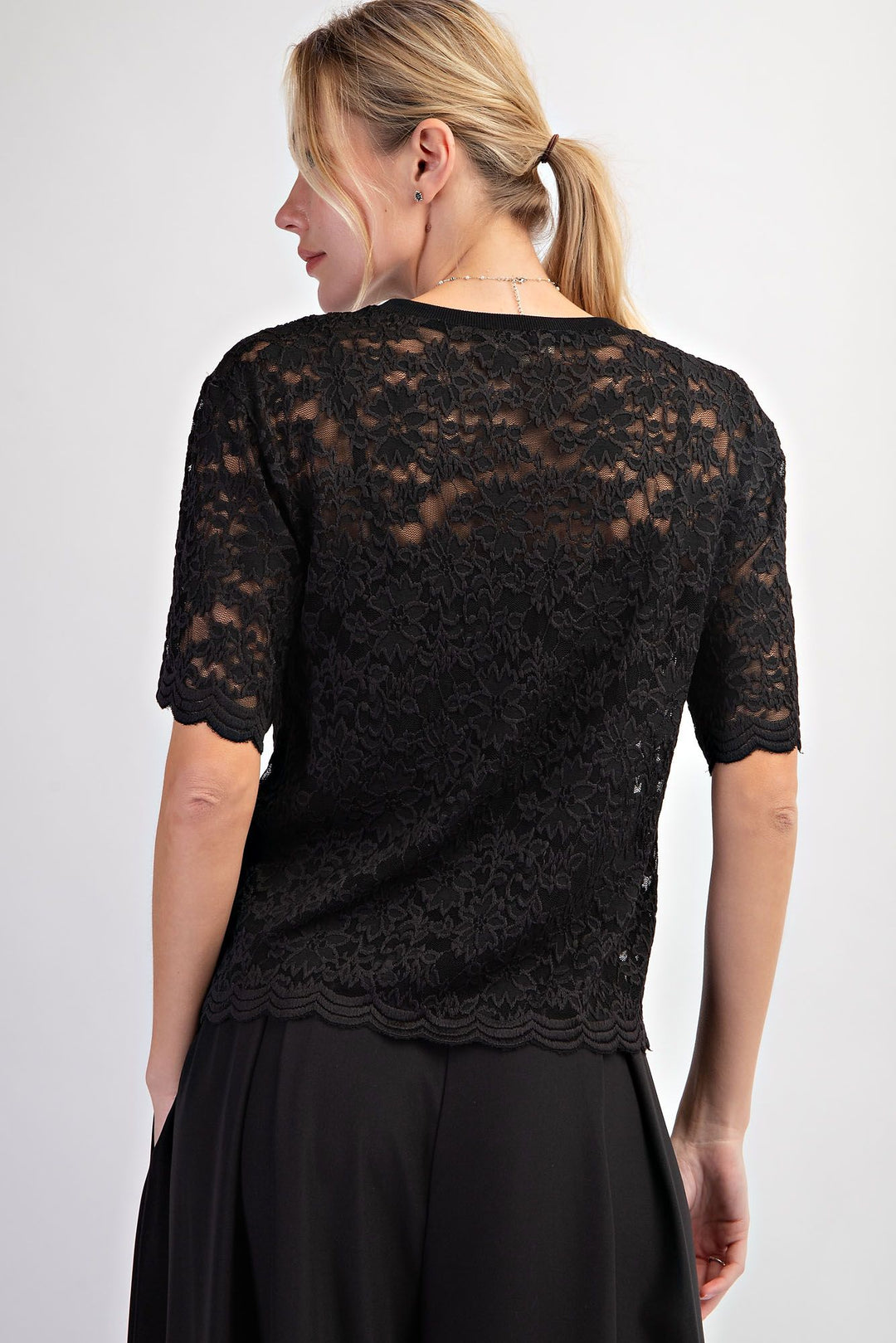 Ladies Easel Black Lace Top - ET70359