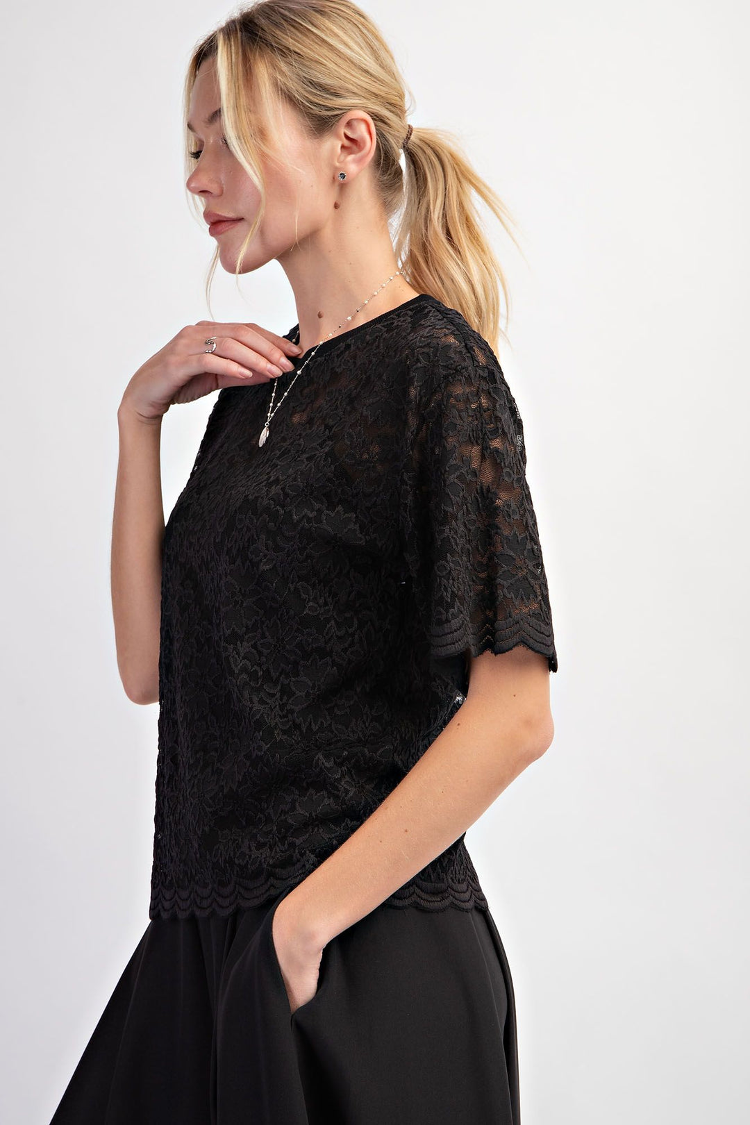 Ladies Easel Black Lace Top - ET70359