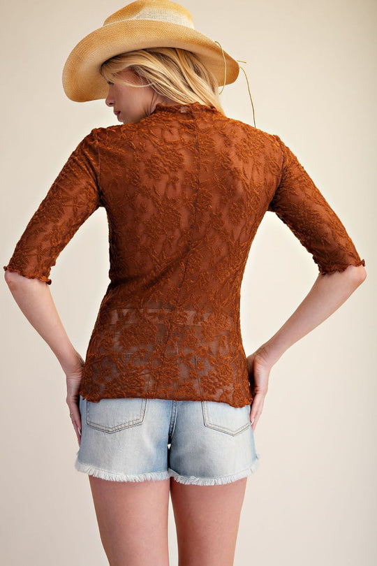 Ladies Easel Textured Lace Fitted Top - ET71860B
