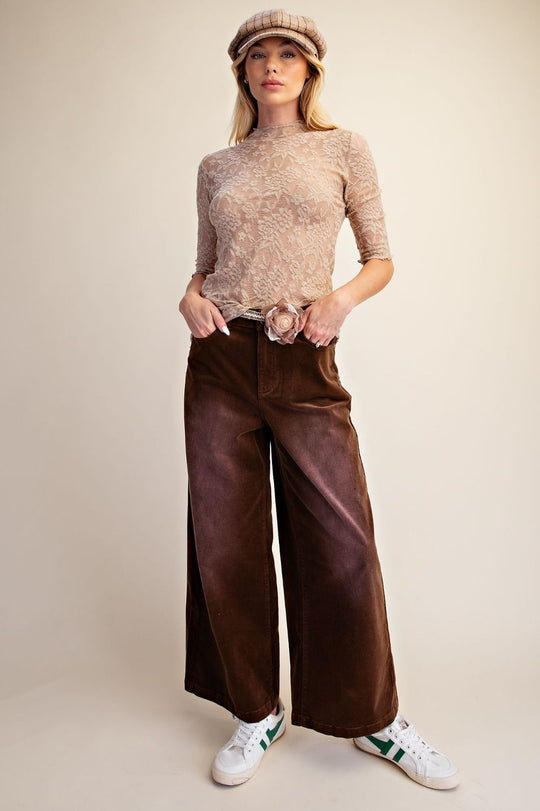 Ladies Easel Textured Lace Fitted Top - ET71860B