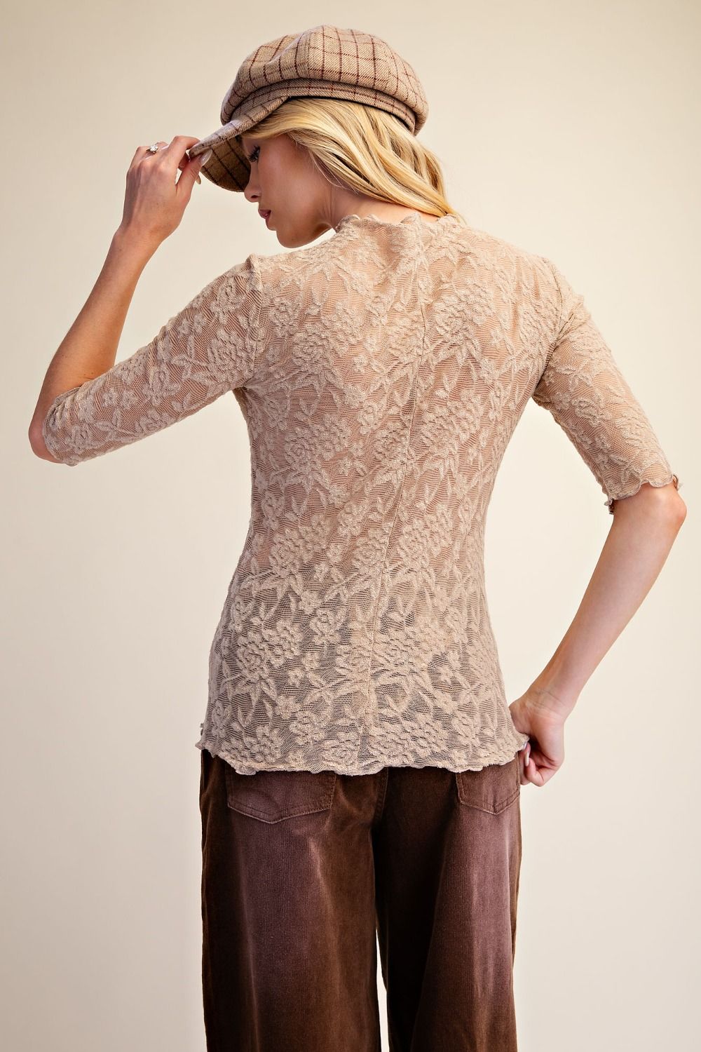Ladies Easel Textured Lace Fitted Top - ET71860B