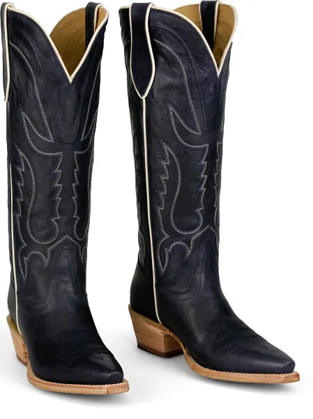Women's Tony Lama Jess Navy Goat Narrow Square Toe Western Boot - DR4254