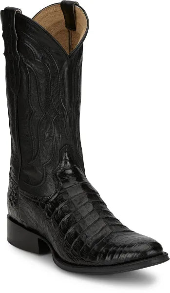 Men's Tony Lama Tremaine Black Caiman Belly with 12" Black Goat Top - DR5261