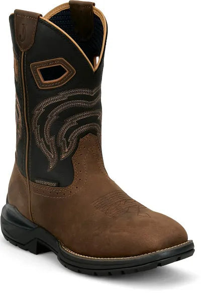 Men's Justin Slickline Brown Water Buffalo Waterproof Soft Toe Work Boot - WR4142