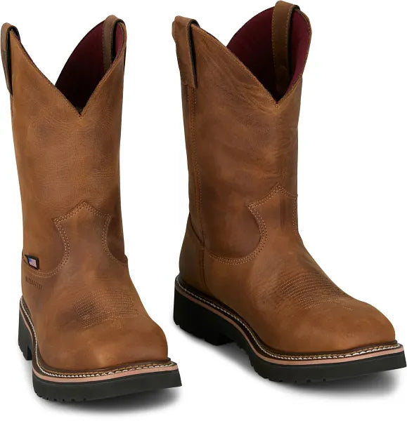 Men's Justin Ames Walnut Brown Cowhide Soft Toe Waterproof Work Boots - HL4224