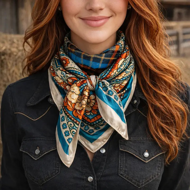 Rodeo Drive Teal & Cream Paisley Wild Rag - WR910