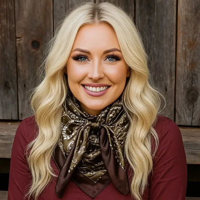 Rodeo Drive Sage and Brown Floral Paisley Wild Rag / Scarf - WR3385