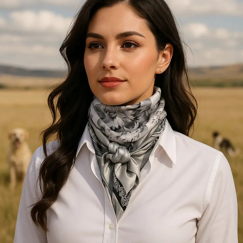 Rodeo Drive Silver & White Paisley Wild Rag/Scarf - WR172
